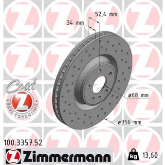 ZIMMERMANN 100.3357.52 - Jeu de 2 disques de frein avant