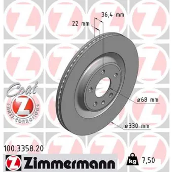 ZIMMERMANN 100.3358.20 - Jeu de 2 disques de frein arrière