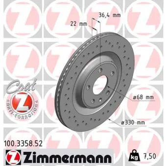 ZIMMERMANN 100.3358.52 - Jeu de 2 disques de frein arrière