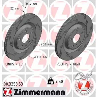 ZIMMERMANN 100.3358.53 - Jeu de 2 disques de frein arrière