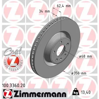 ZIMMERMANN 100.3360.20 - Jeu de 2 disques de frein avant
