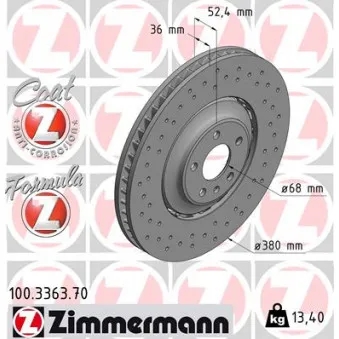 ZIMMERMANN 100.3363.70 - Jeu de 2 disques de frein avant