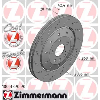 Jeu de 2 disques de frein arrière ZIMMERMANN 100.3370.70 pour AUDI A6 RS6 quattro - 580cv