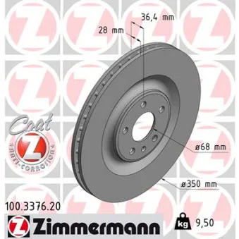 ZIMMERMANN 100.3376.20 - Jeu de 2 disques de frein arrière