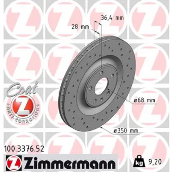 ZIMMERMANN 100.3376.52 - Jeu de 2 disques de frein arrière