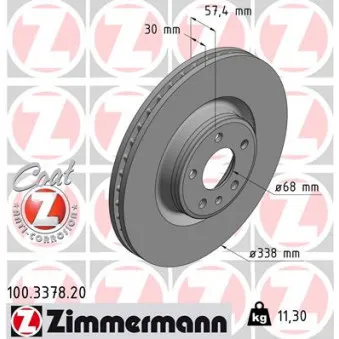 Jeu de 2 disques de frein avant ZIMMERMANN 100.3378.20 pour AUDI A6 2.0 40 TDI Mild Hybrid - 204cv
