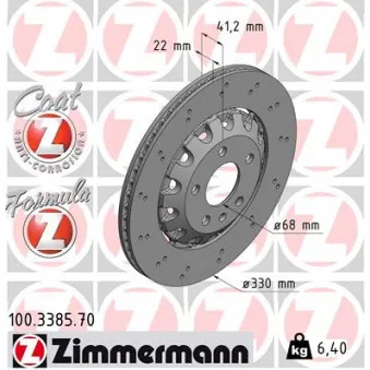 Jeu de 2 disques de frein arrière ZIMMERMANN 100.3385.70 pour AUDI A4 RS4 quattro - 450cv