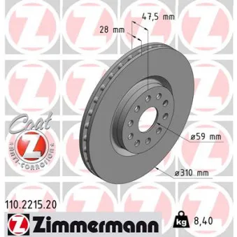 ZIMMERMANN 110.2215.20 - Jeu de 2 disques de frein avant