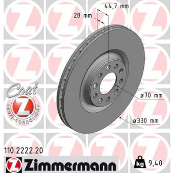 ZIMMERMANN 110.2222.20 - Jeu de 2 disques de frein avant