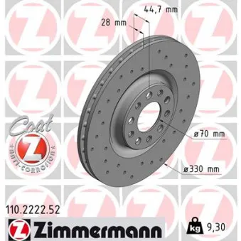 ZIMMERMANN 110.2222.52 - Jeu de 2 disques de frein avant