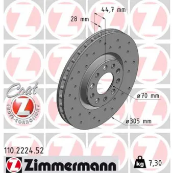 ZIMMERMANN 110.2224.52 - Jeu de 2 disques de frein avant