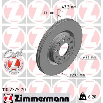 ZIMMERMANN 110.2225.20 - Jeu de 2 disques de frein arrière