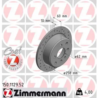 ZIMMERMANN 150.1129.52 - Jeu de 2 disques de frein arrière