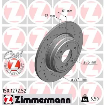 Jeu de 2 disques de frein arrière ZIMMERMANN 150.1272.52