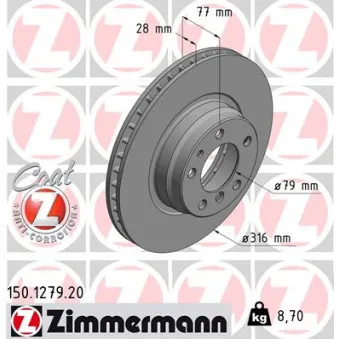 Jeu de 2 disques de frein avant ZIMMERMANN OEM 24.0128-0105.1