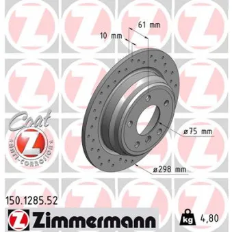 ZIMMERMANN 150.1285.52 - Jeu de 2 disques de frein arrière