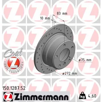 Jeu de 2 disques de frein arrière ZIMMERMANN OEM BDR1890.10