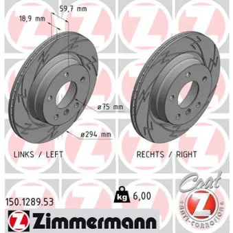 Jeu de 2 disques de frein arrière ZIMMERMANN OEM 34216864056
