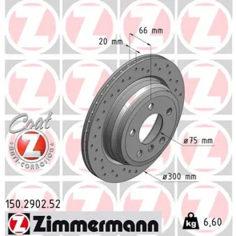 ZIMMERMANN 150.2902.52 - Jeu de 2 disques de frein arrière