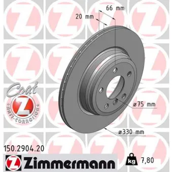 ZIMMERMANN 150.2904.20 - Jeu de 2 disques de frein arrière