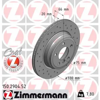 Jeu de 2 disques de frein arrière ZIMMERMANN 150.2904.52