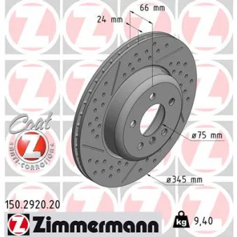 ZIMMERMANN 150.2920.20 - Jeu de 2 disques de frein arrière