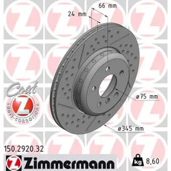 Jeu de 2 disques de frein arrière ZIMMERMANN OEM 34206797600