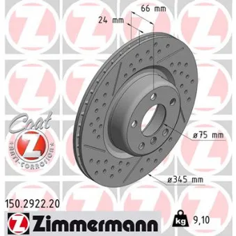 ZIMMERMANN 150.2922.20 - Jeu de 2 disques de frein arrière