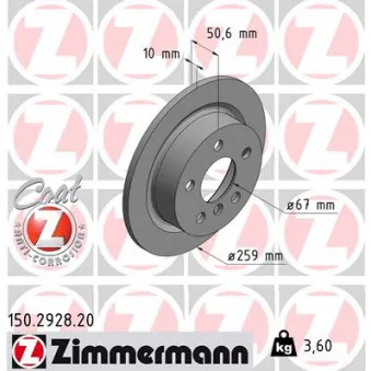 ZIMMERMANN 150.2928.20 - Jeu de 2 disques de frein arrière