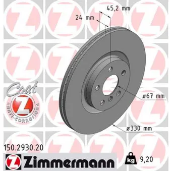 Jeu de 2 disques de frein avant ZIMMERMANN OEM 24.0124-0259.1