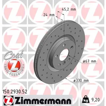Jeu de 2 disques de frein avant ZIMMERMANN OEM 24.0124-0259.1