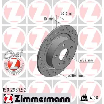 ZIMMERMANN 150.2931.52 - Jeu de 2 disques de frein arrière