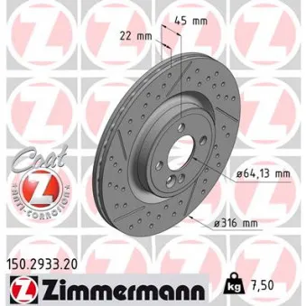 ZIMMERMANN 150.2933.20 - Jeu de 2 disques de frein avant