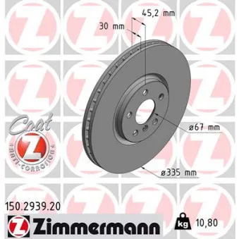 ZIMMERMANN 150.2939.20 - Jeu de 2 disques de frein avant