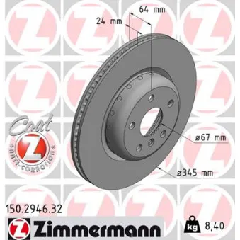 ZIMMERMANN 150.2946.32 - Jeu de 2 disques de frein arrière