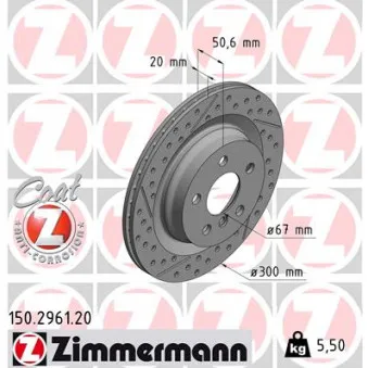 ZIMMERMANN 150.2961.20 - Jeu de 2 disques de frein arrière