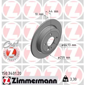 ZIMMERMANN 150.3401.20 - Jeu de 2 disques de frein arrière