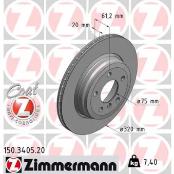 ZIMMERMANN 150.3405.20 - Jeu de 2 disques de frein arrière