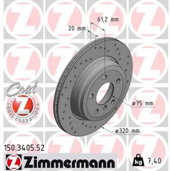 ZIMMERMANN 150.3405.52 - Jeu de 2 disques de frein arrière