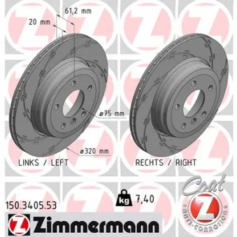 ZIMMERMANN 150.3405.53 - Jeu de 2 disques de frein arrière