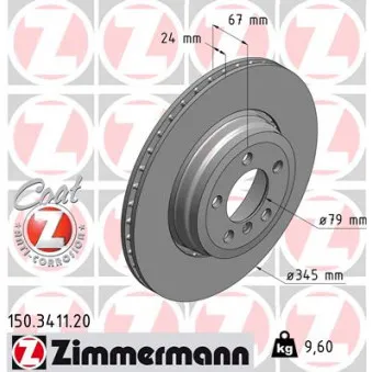 Jeu de 2 disques de frein arrière ZIMMERMANN OEM 61-00-0122