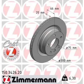 ZIMMERMANN 150.3426.20 - Jeu de 2 disques de frein arrière
