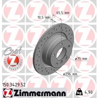 ZIMMERMANN 150.3429.52 - Jeu de 2 disques de frein arrière
