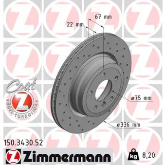 Jeu de 2 disques de frein arrière ZIMMERMANN OEM 24.0122-0236.1