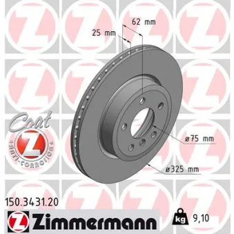 ZIMMERMANN 150.3431.20 - Jeu de 2 disques de frein avant