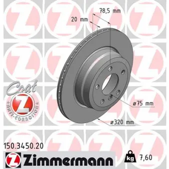 Jeu de 2 disques de frein arrière ZIMMERMANN 150.3450.20