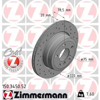 Jeu de 2 disques de frein arrière ZIMMERMANN OEM BDR2465.20