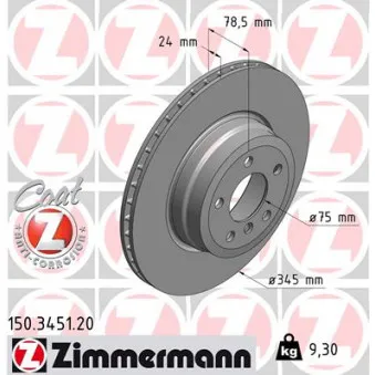 ZIMMERMANN 150.3451.20 - Jeu de 2 disques de frein arrière