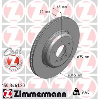 ZIMMERMANN 150.3461.20 - Jeu de 2 disques de frein arrière