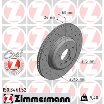 ZIMMERMANN 150.3461.52 - Jeu de 2 disques de frein arrière